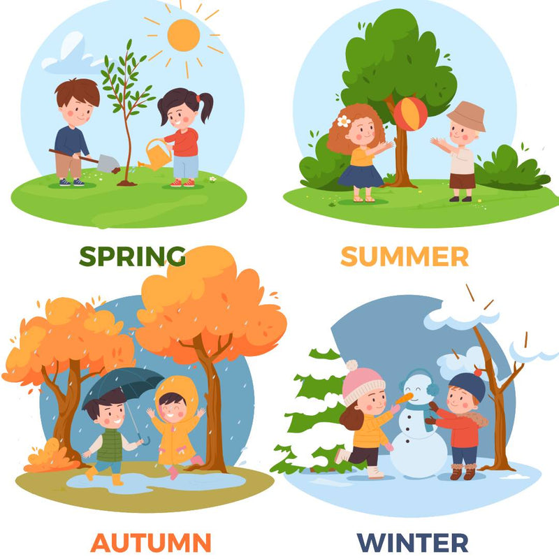Children playing through the seasons