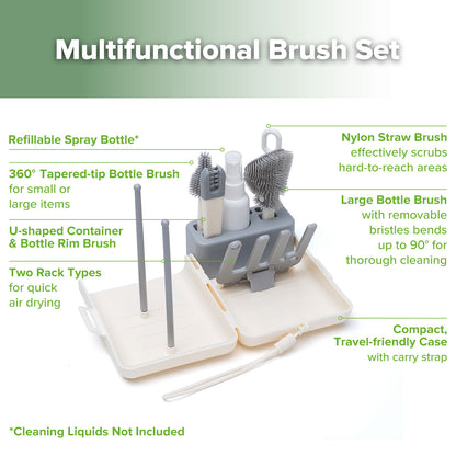 Clean & Dry Travel Bottle Brush Set - Cream & Slate