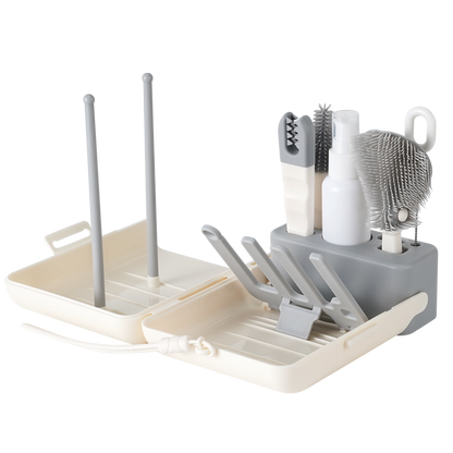 Clean & Dry Travel Bottle Brush Set - Cream & Slate