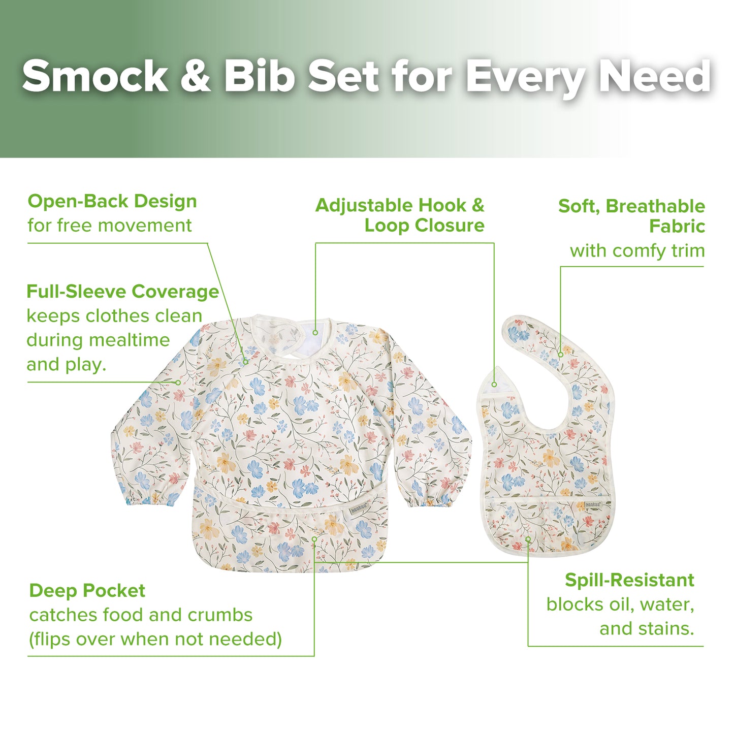 Haakaa Mess-free Smock & Bib Set